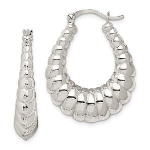 Oval Shrimp Hoop Earrings in Sterling Silver - 32mm (1-1/4 in)